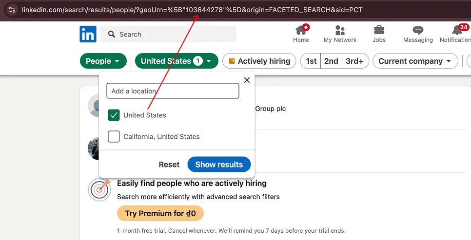 How to find LinkedIn geo codes in URL